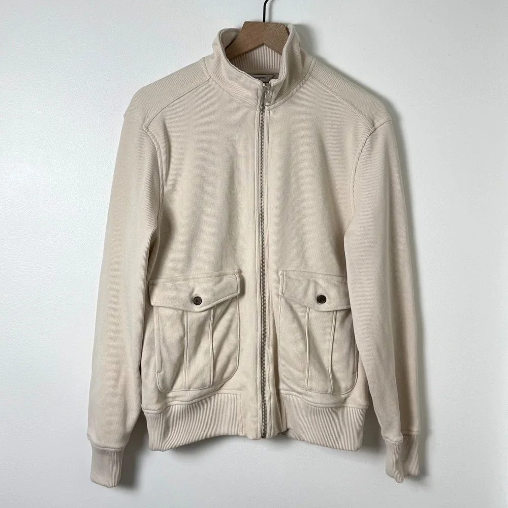 Banana Republic Jacket Men Medium Cream Mock Neck Utility Old Money Quiet Luxury